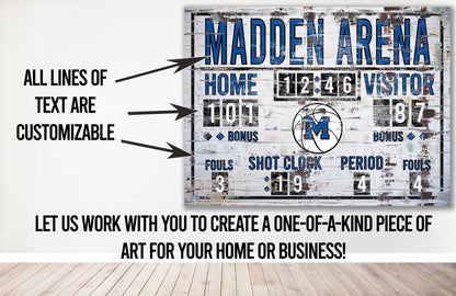 Custom Basketball Scoreboard Sign Vintage Distressed Rustic Canvas Industrial Game Room Media Nursery Kids Boys Room Decor
