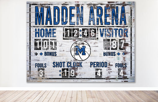 Custom Basketball Scoreboard Sign Vintage Distressed Rustic Canvas Industrial Game Room Media Nursery Kids Boys Room Decor