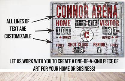 Custom Basketball Scoreboard Sign Vintage Distressed Rustic Canvas Industrial Game Room Media Nursery Kids Boys Room Decor
