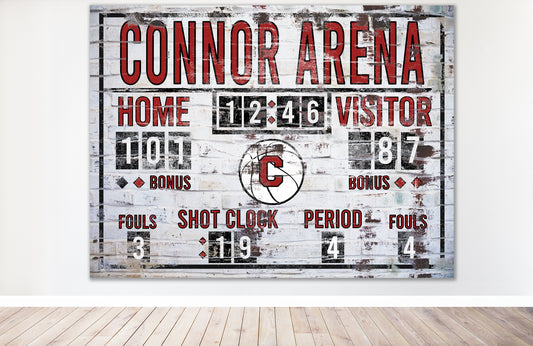 Custom Basketball Scoreboard Sign Vintage Distressed Rustic Canvas Industrial Game Room Media Nursery Kids Boys Room Decor