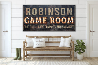 Last Name Sign, Game Room Sign, Farmhouse Sign, Custom Name Sign, Family Name Sign, Canvas Print, Farmhouse Decor, Arcade Sign, Man Cave