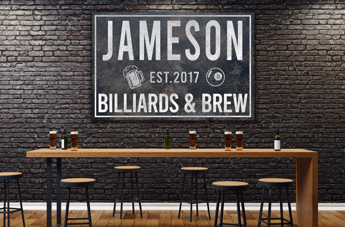 Last Name Sign, Billiards and Brew Sign, Farmhouse Sign, Custom Name Sign, Family Name Sign, Canvas Print, Farmhouse Decor, Game Room Sign