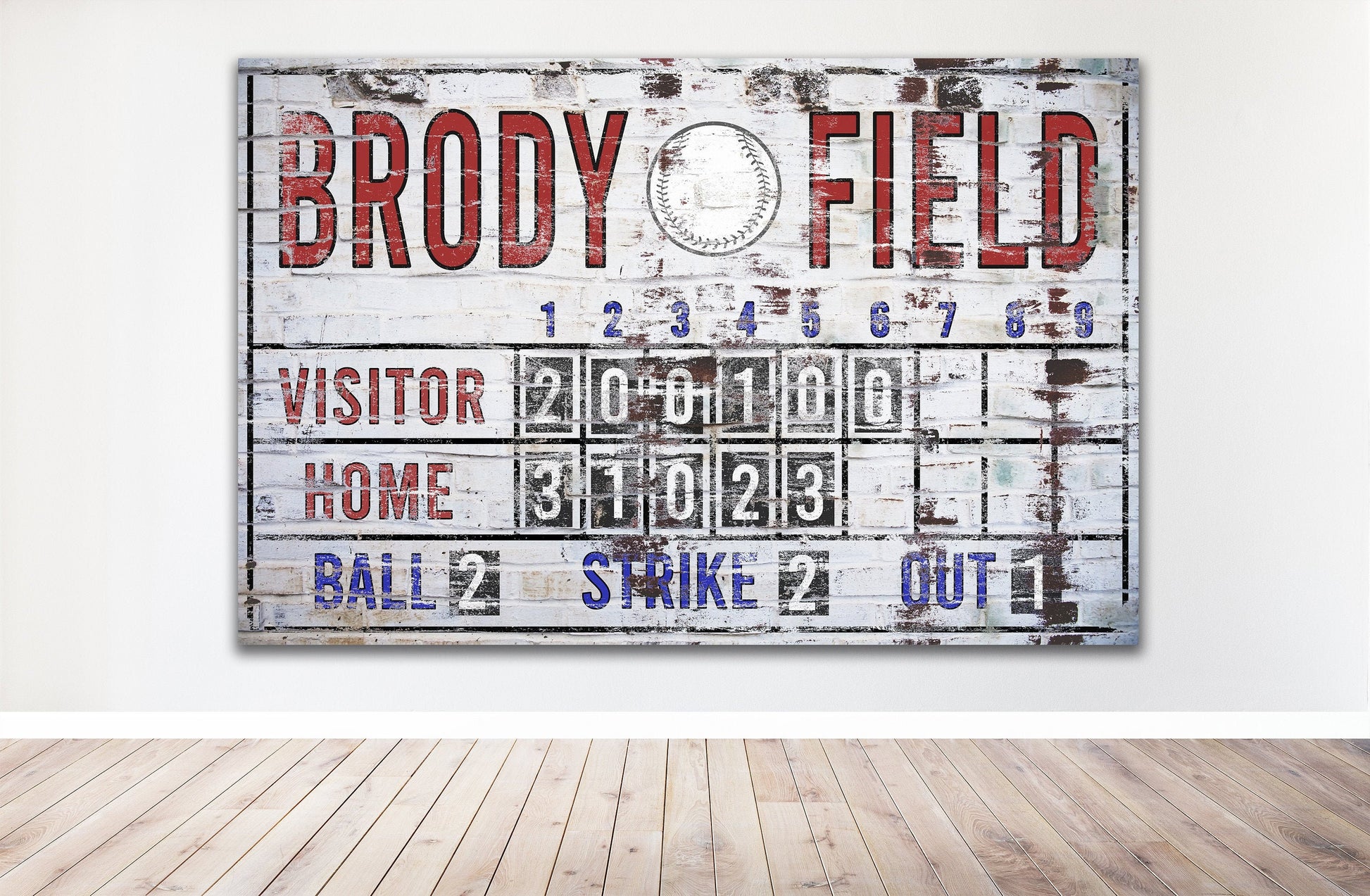 Personalized Custom Baseball Scoreboard, Distressed White Brick ...