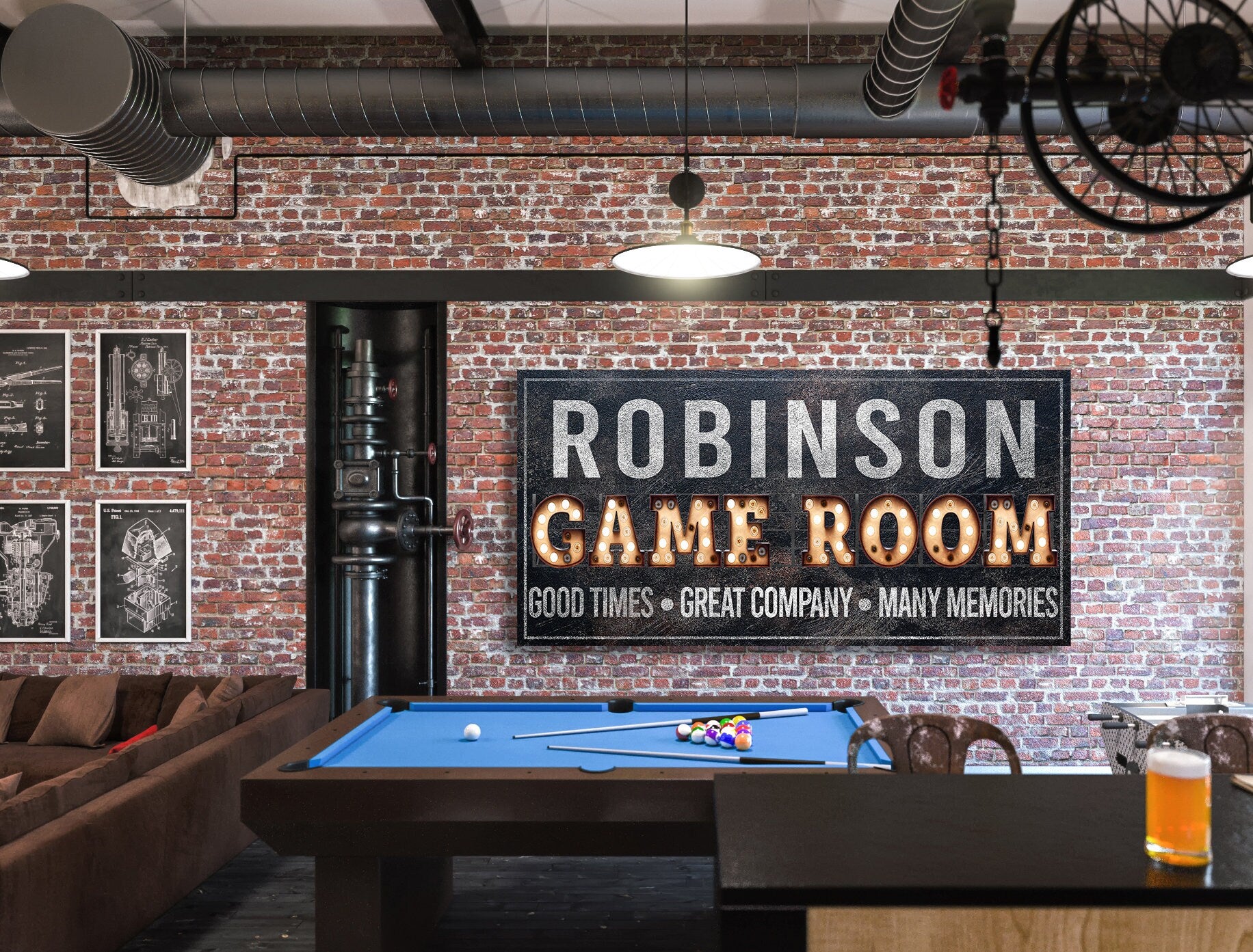 Custom Game Room Sign, Arcade Sign, Custom Name Sign, Family Name Sign, Canvas Print, Sports Decor, Media Room Sign, Poker Room