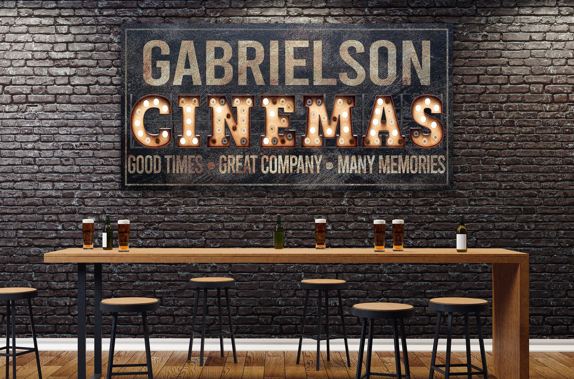 Personalized Cinema Sign, Media Room Decor, Movie Room Sign, Marque Bulb Sign, Movie Theater Sign, Canvas Print, Man Cave Decor, Box Office