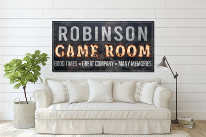 Custom Game Room Sign, Arcade Sign, Custom Name Sign, Family Name Sign, Canvas Print, Sports Decor, Media Room Sign, Poker Room