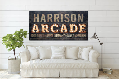 Last Name Sign, Game Room Sign, Farmhouse Sign, Custom Name Sign, Family Name Sign, Canvas Print, Farmhouse Decor, Arcade Sign, Poker Room