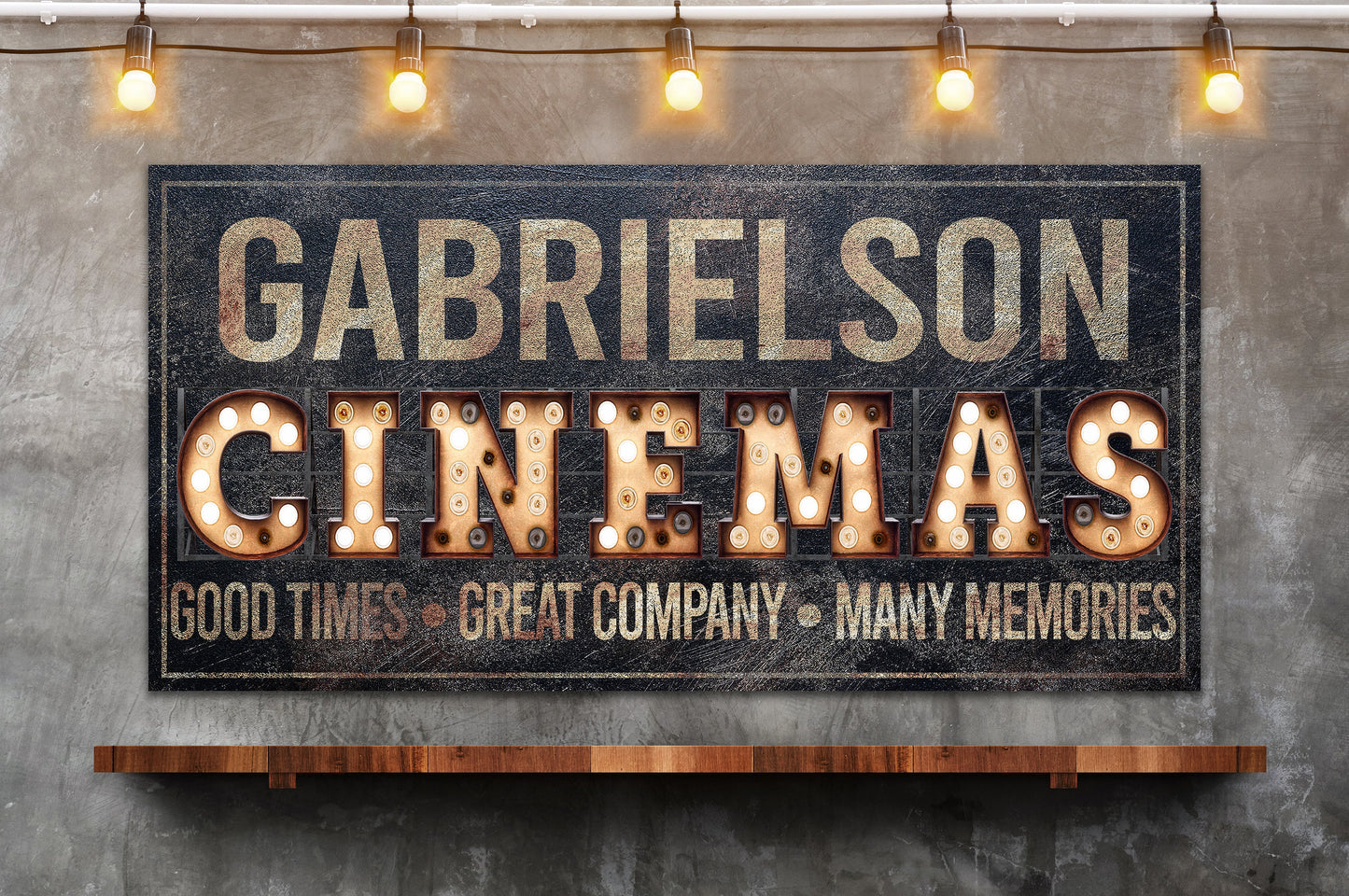 Personalized Cinema Sign, Media Room Decor, Movie Room Sign, Marque Bulb Sign, Movie Theater Sign, Canvas Print, Man Cave Decor, Box Office