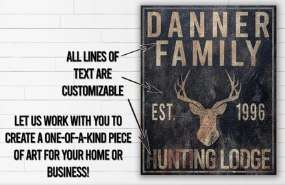 Personalized Deer Hunting Sign, Hunting Lodge, Custom Canvas Sign, Family Name Sign, Farmhouse Decor, Hunting Lodge, Man Cave