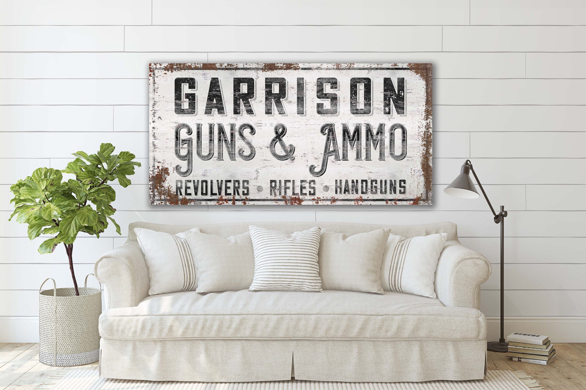 Personalized Sign, Guns and Ammo, Man Cave, Whiskey Bar, Gun Room, Custom Gun Sign, Cabin Decor, Canvas, Hunting Decor, Gunsmith, Gun Range