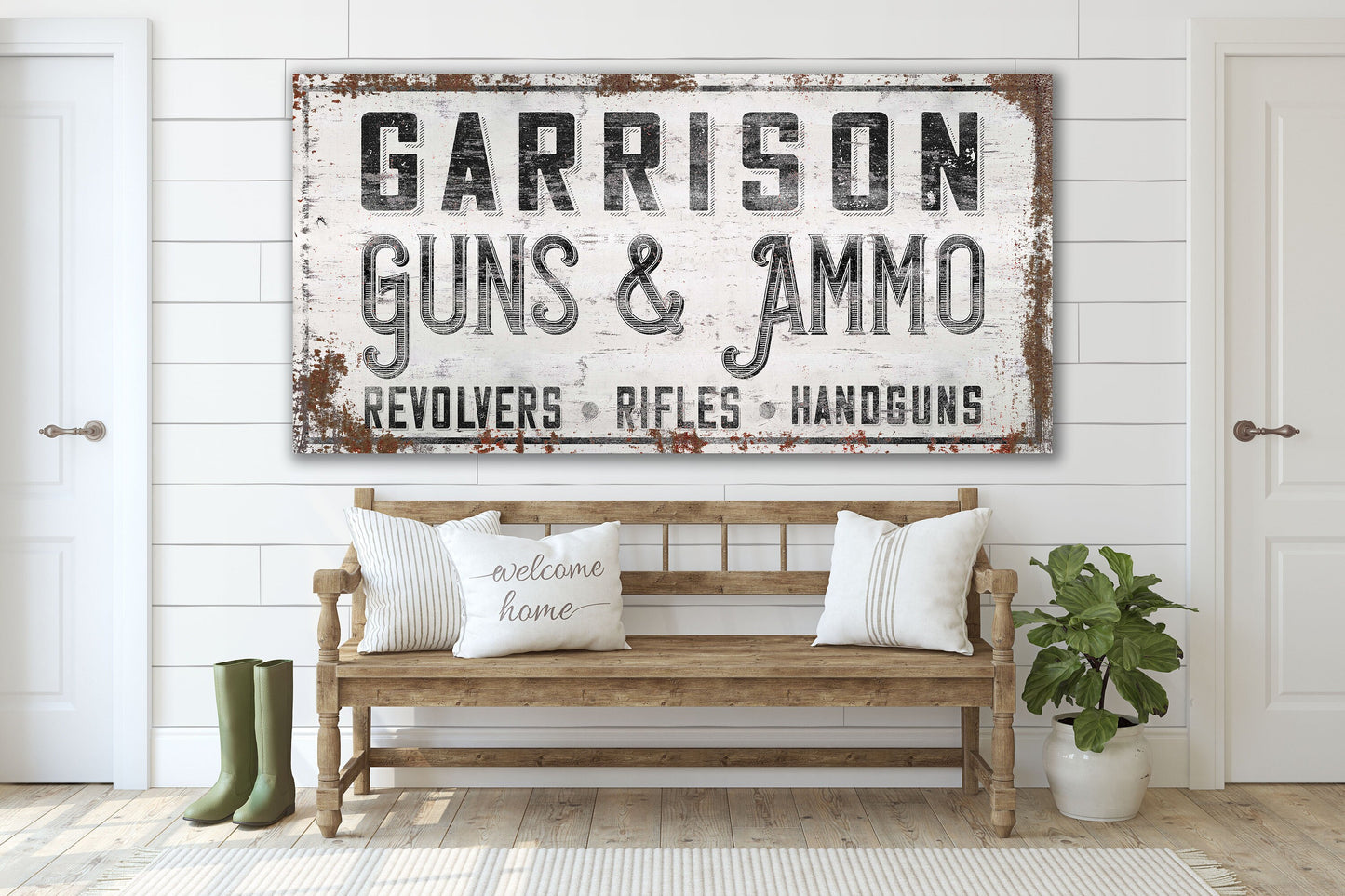 Personalized Sign, Guns and Ammo, Man Cave, Whiskey Bar, Gun Room, Custom Gun Sign, Cabin Decor, Canvas, Hunting Decor, Gunsmith, Gun Range