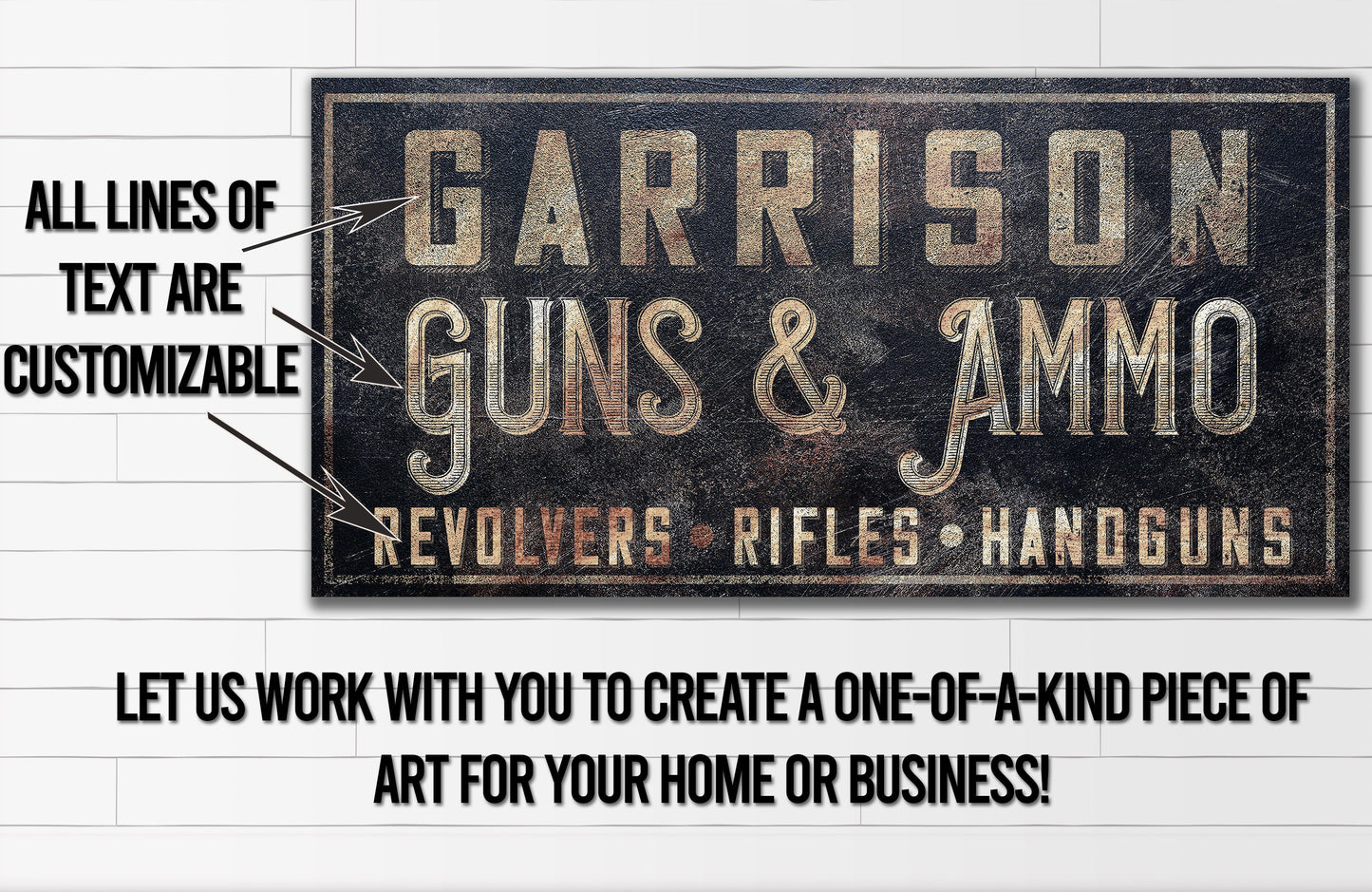 Custom Guns and Ammo Sign, Man Cave, Whiskey Bar, Sports Bar, Game Room Sign, Hunting Lodge, Canvas Print, Bar and Grill, Beer Bar