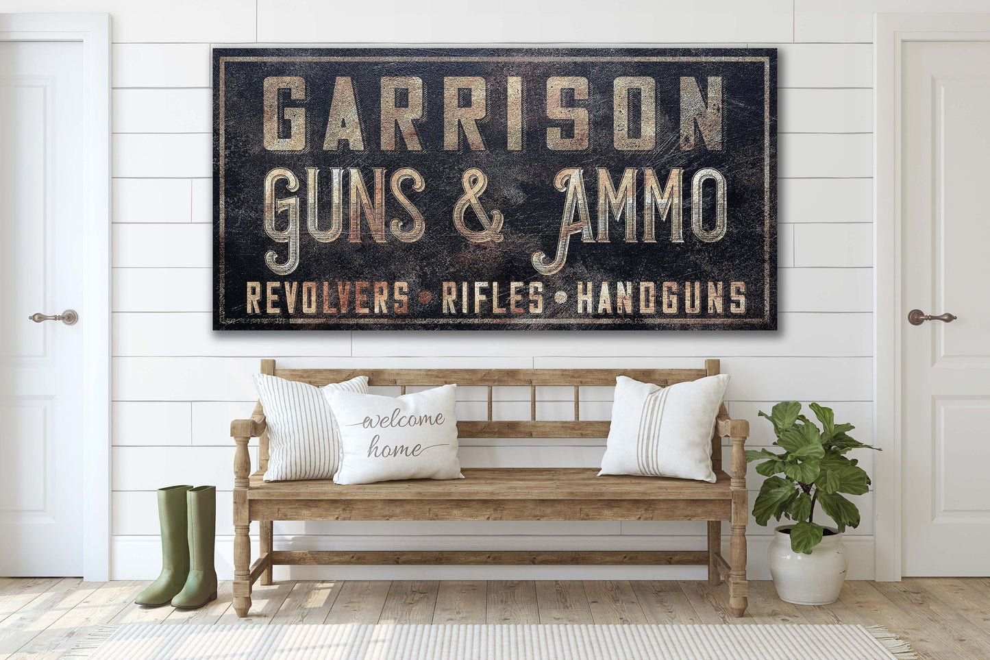 Custom Guns and Ammo Sign, Man Cave, Whiskey Bar, Sports Bar, Game Room Sign, Hunting Lodge, Canvas Print, Bar and Grill, Beer Bar