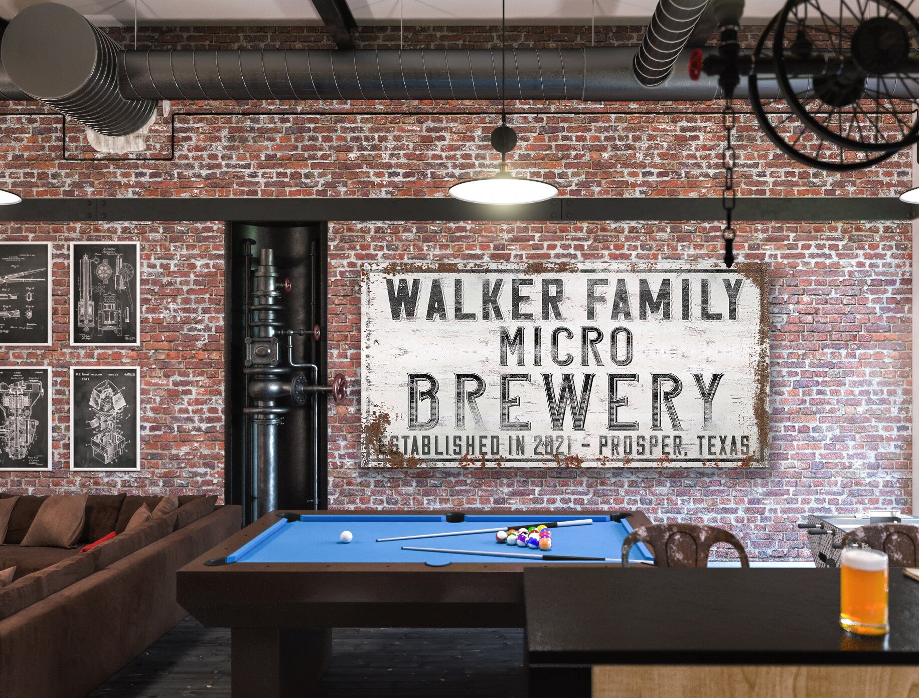 Personalized Brewery Sign, Custom Bar Sign, Bar and Grill, Whiskey Bar Sign, Custom Canvas Print, Game Room Decor,Man Cave, Game Room Sign