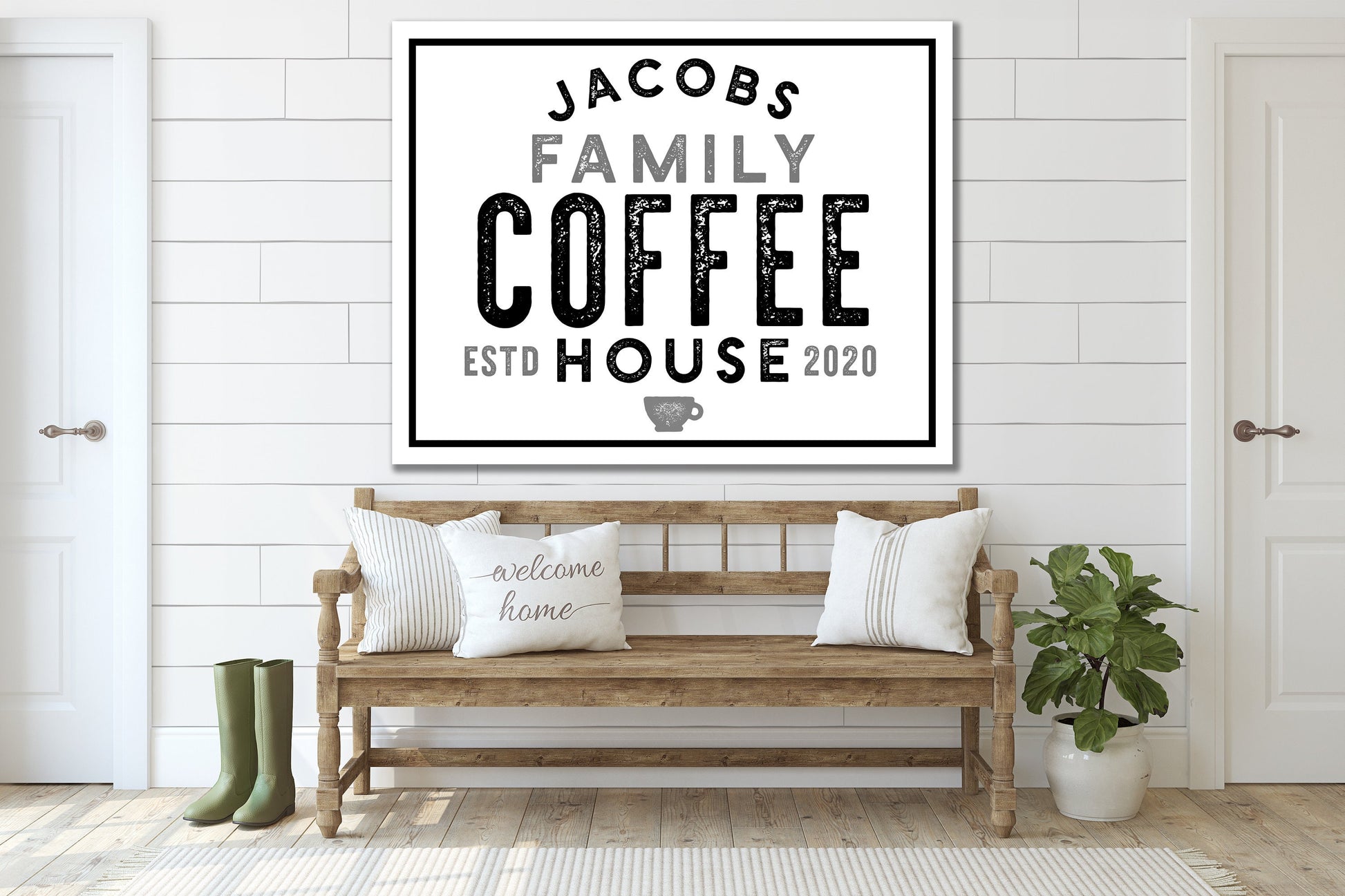 Last Name Sign, Vintage Coffee Sign, Modern Farmhouse Sign, Farmhouse Wall Decor, Kitchen Decor, Family Name Sign, Vintage Farmhouse Decor