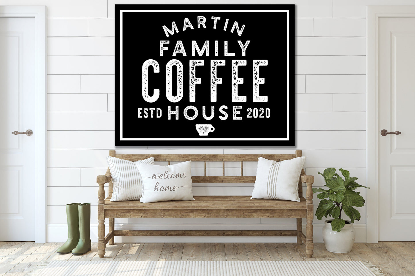 Last Name Sign, Vintage Coffee Sign, Modern Farmhouse Sign, Farmhouse Wall Decor, Kitchen Decor, Family Name Sign, Vintage Farmhouse Decor