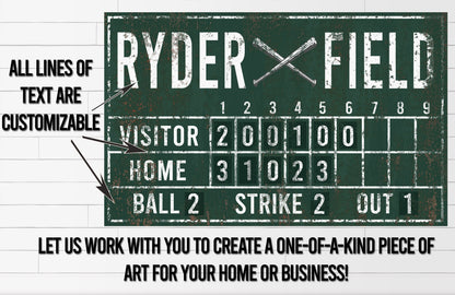 Custom Baseball Scoreboard Sign Vintage Gam Room Decor Man Cave Decor Canvas Industrial Sports Bar Media Nursery Kids boys Room Decor