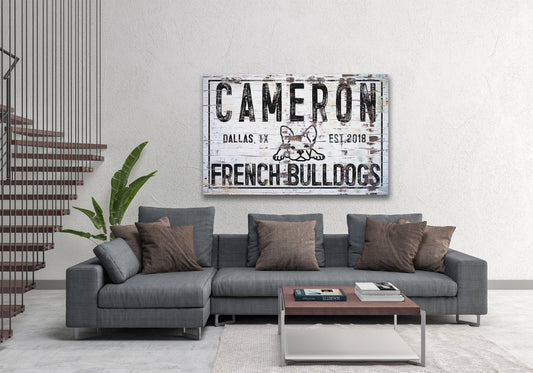 Personalized French Bulldog Sign, Custom Pet Sign, Frenchie Decor, Family Name Sign, Canvas Print, Farmhouse Decor, Frenchie