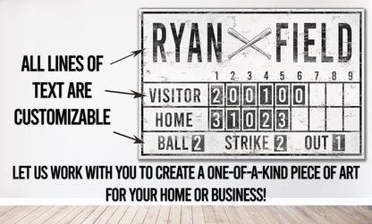 Custom Baseball Scoreboard Sign Vintage Gam Room Decor Man Cave Decor Canvas Industrial Sports Bar Media Nursery Kids boys Room Decor