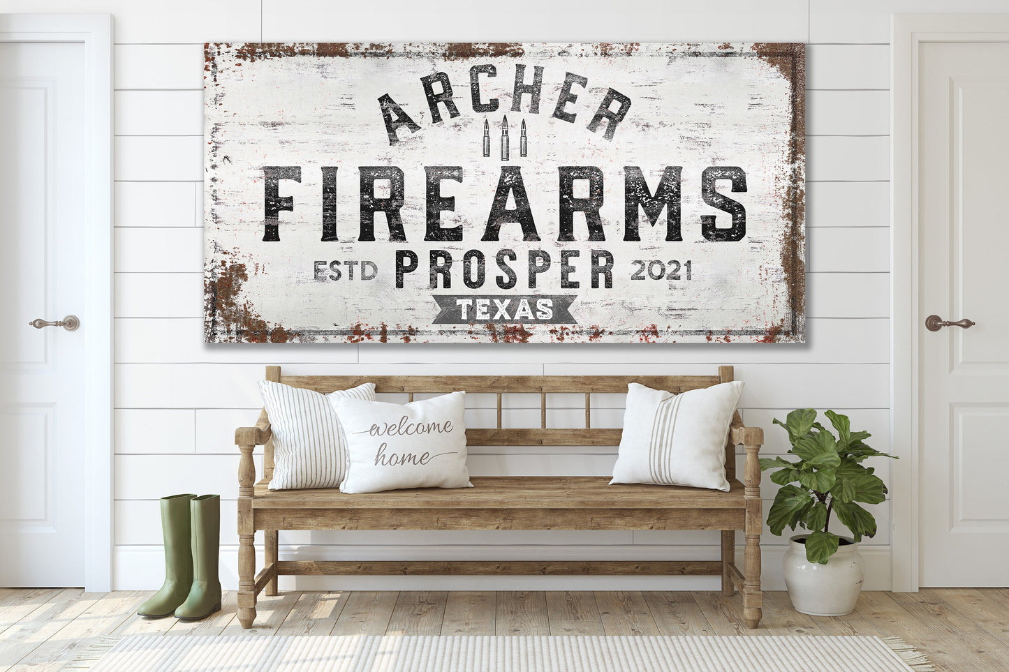 Personalized Sign, Guns and Ammo, Man Cave, Whiskey Bar, Gun Room, Custom Gun Sign, Cabin Decor, Canvas, Hunting Decor, Gunsmith, Gun Range