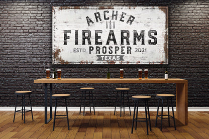 Personalized Sign, Guns and Ammo, Man Cave, Whiskey Bar, Gun Room, Custom Gun Sign, Cabin Decor, Canvas, Hunting Decor, Gunsmith, Gun Range