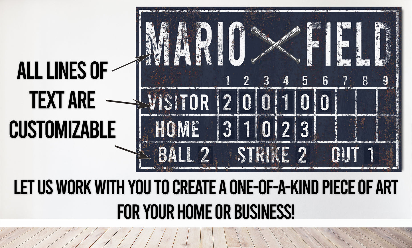 Custom Baseball Scoreboard Sign Vintage Gam Room Decor Man Cave Decor Canvas Industrial Sports Bar Media Nursery Kids boys Room Decor