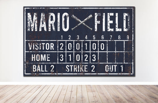 Custom Baseball Scoreboard Sign Vintage Gam Room Decor Man Cave Decor Canvas Industrial Sports Bar Media Nursery Kids boys Room Decor