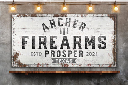 Personalized Sign, Guns and Ammo, Man Cave, Whiskey Bar, Gun Room, Custom Gun Sign, Cabin Decor, Canvas, Hunting Decor, Gunsmith, Gun Range