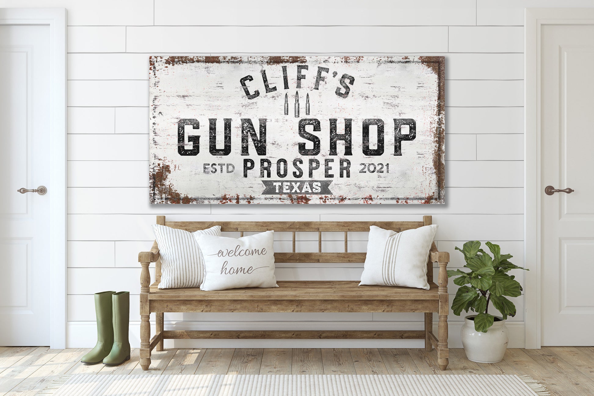 Personalized Sign, Guns and Ammo, Man Cave, Whiskey Bar, Gun Room, Custom Gun Sign, Cabin Decor, Canvas, Hunting Decor, Gunsmith, Gun Range