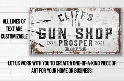 Personalized Sign, Guns and Ammo, Man Cave, Whiskey Bar, Gun Room, Custom Gun Sign, Cabin Decor, Canvas, Hunting Decor, Gunsmith, Gun Range