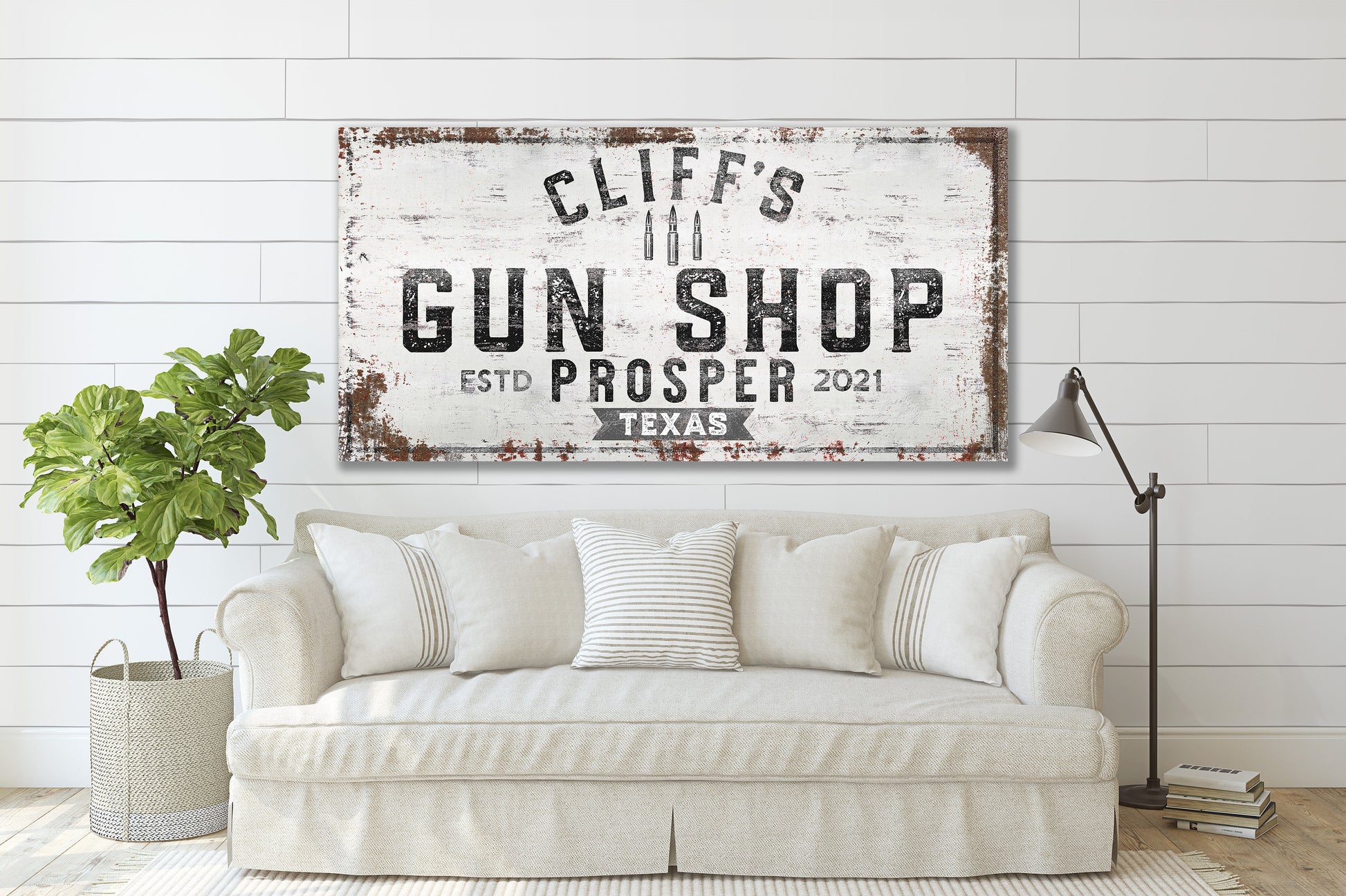 Personalized Sign, Guns and Ammo, Man Cave, Whiskey Bar, Gun Room, Custom Gun Sign, Cabin Decor, Canvas, Hunting Decor, Gunsmith, Gun Range