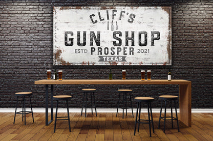 Personalized Sign, Guns and Ammo, Man Cave, Whiskey Bar, Gun Room, Custom Gun Sign, Cabin Decor, Canvas, Hunting Decor, Gunsmith, Gun Range